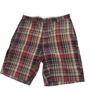 Chaps Madras Chino Shorts 34 x 9 Multicolor Brown Plaid